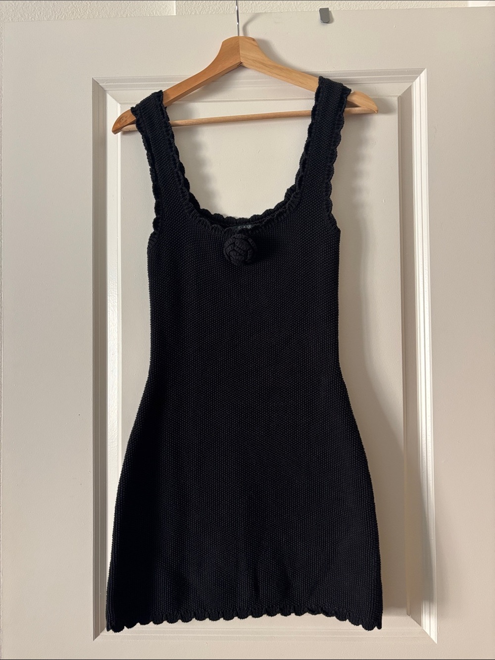Black Knit Sleeveless Dress with Rosette